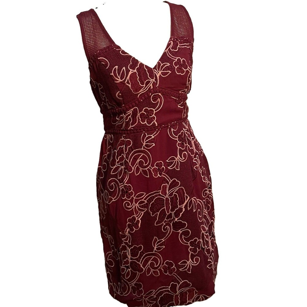 Anthro Moulinette Soeurs Ariana Lace Sheath Dress 4P Burgundy Whimsigoth Coquett